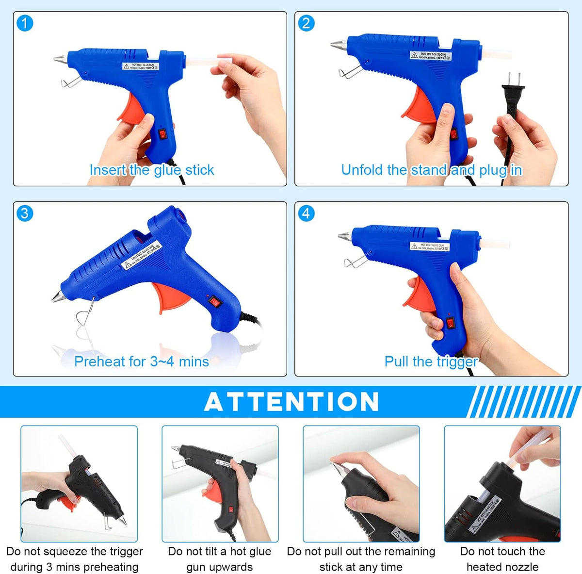 4 Pieces 100w Full Size Hot Glue Gun Heavy Duty Hot Glue Gun Kit for DIY Crafts Projects Home Repair(Blue)