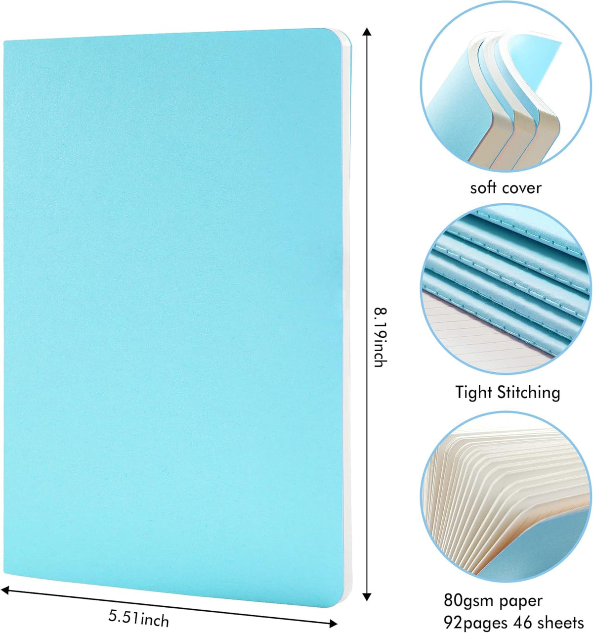 feela 16 Pack Soft Cover Journal Bulk, Lined Notebooks College Ruled for Work for Women Girl Writing, Blank Travel Journal Note Taking Notebook School Business Supplies, 8.2” x 5.5”, A5, Light Blue