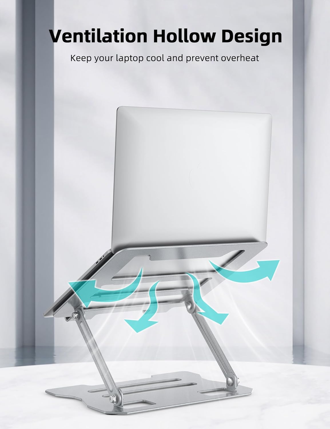 Laptop Tablet Stand, Universal Adjustable Carbon Steel Laptop Computer Stand, Ergonomic Foldable Portable Desktop Tray Cooling Holder Compatible with 10''-15.6'' Devices(Silver)
