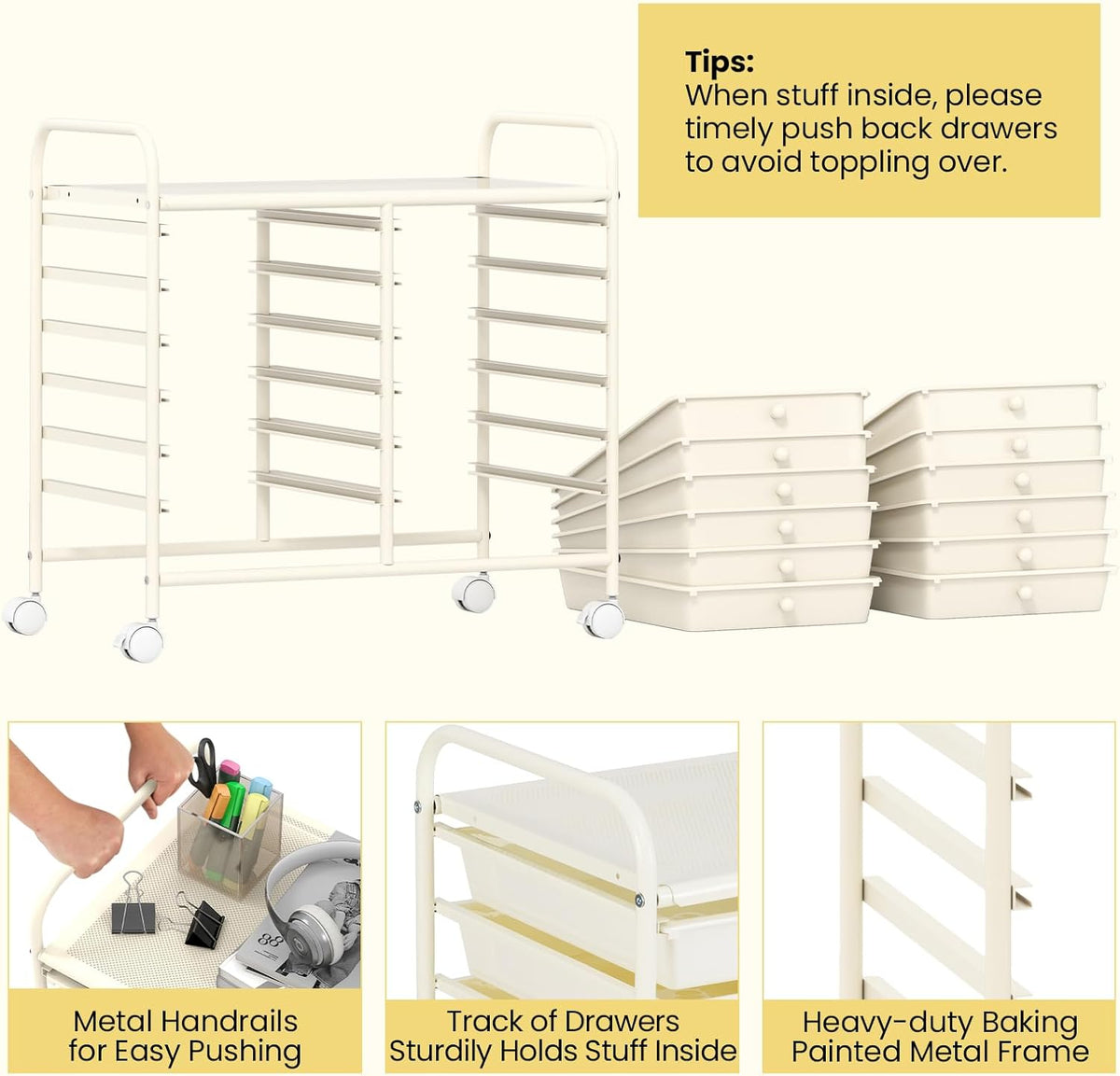 Giantex 12 Drawers Rolling Cart, Mobile Storage Drawer Cart, Classroom Organizer Cart for Office School Supplies Tools Scrapbook Paper Craft Small Printer, Utility Cart on Wheels, White
