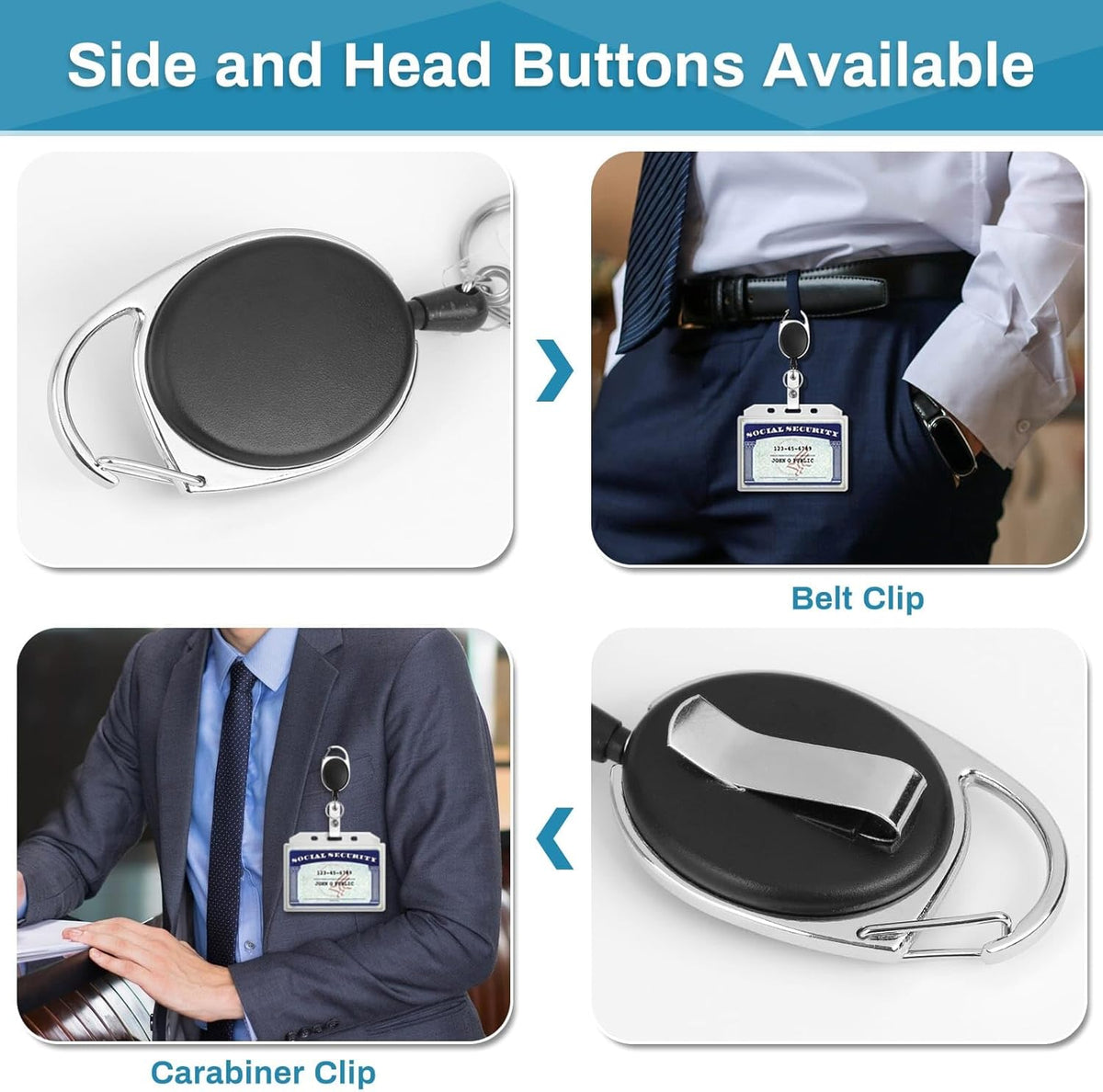 60 Pcs Badge Reels Retractable Bulk ID Badge Holders Retractable Lanyards with Carabiner Reel Clip for Keys, Badge Name Card Holder