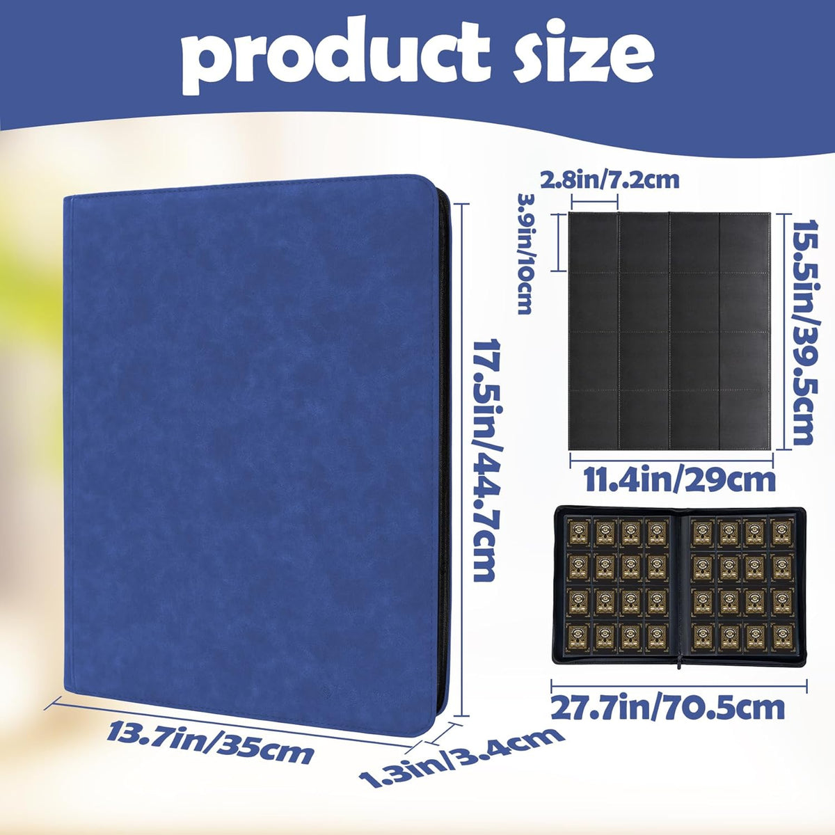 1000+ Pockets Card Binder,16 Pockets Trading Card Binder Ringless Side Loading Trading Card Album Folder for YuGiOh,MTG,TCG,Game Cards,Sports Cards,Business Cards (Dark Blue)