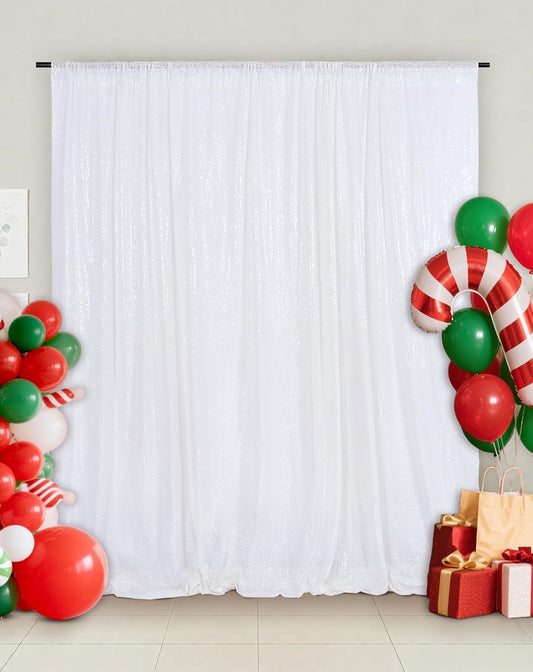 Eternal Beauty White Sequin Backdrop, 6x6 Ft Glitter Background Curtains for Christmas Shimmer Photography Party Wedding Birthday Back Drop Decor