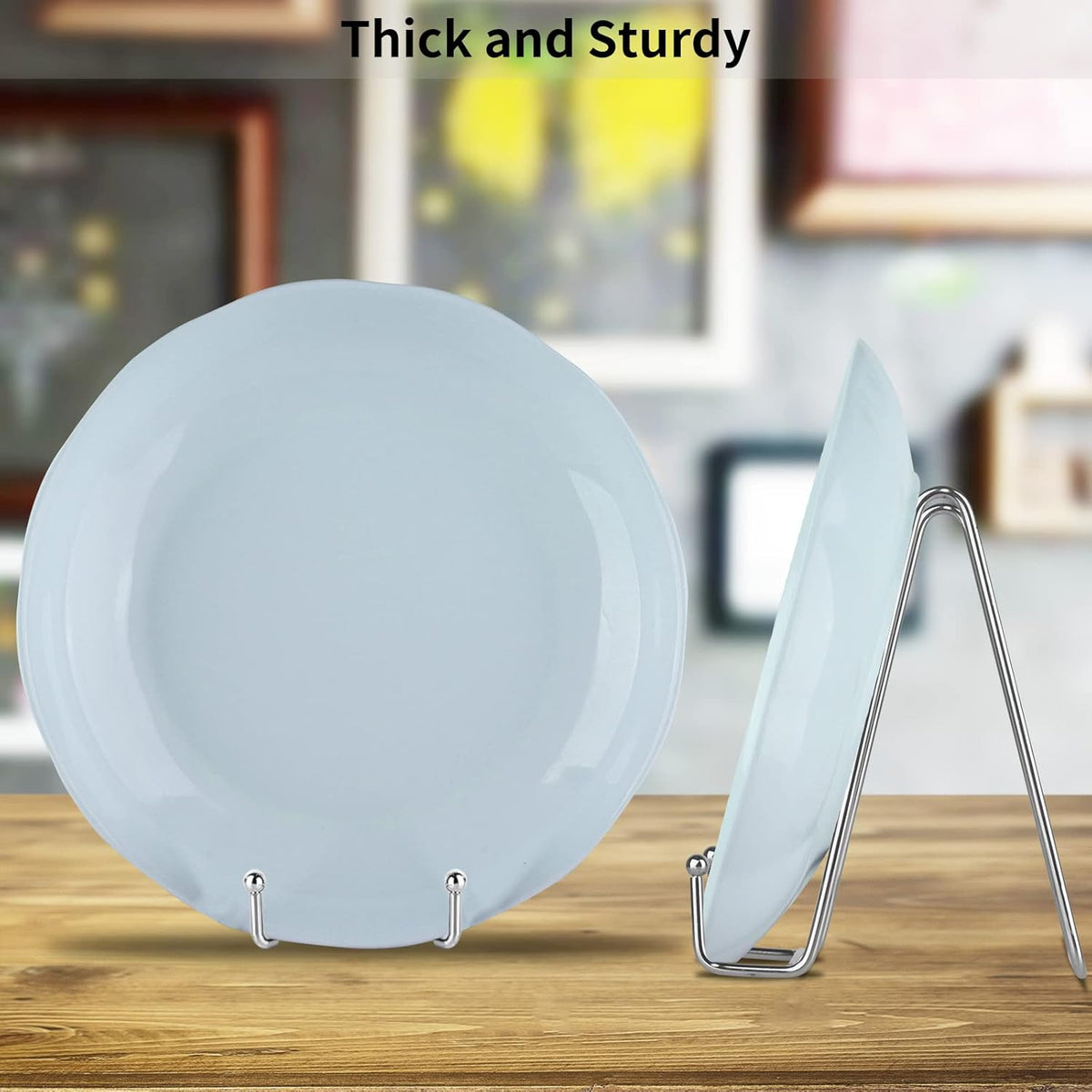 IBosins 5 Pack 6 Inch Plate Holder Display Stands, Metal Silver Frame Stand for Picture, Book, Photo Easel, Creation, Collectibles