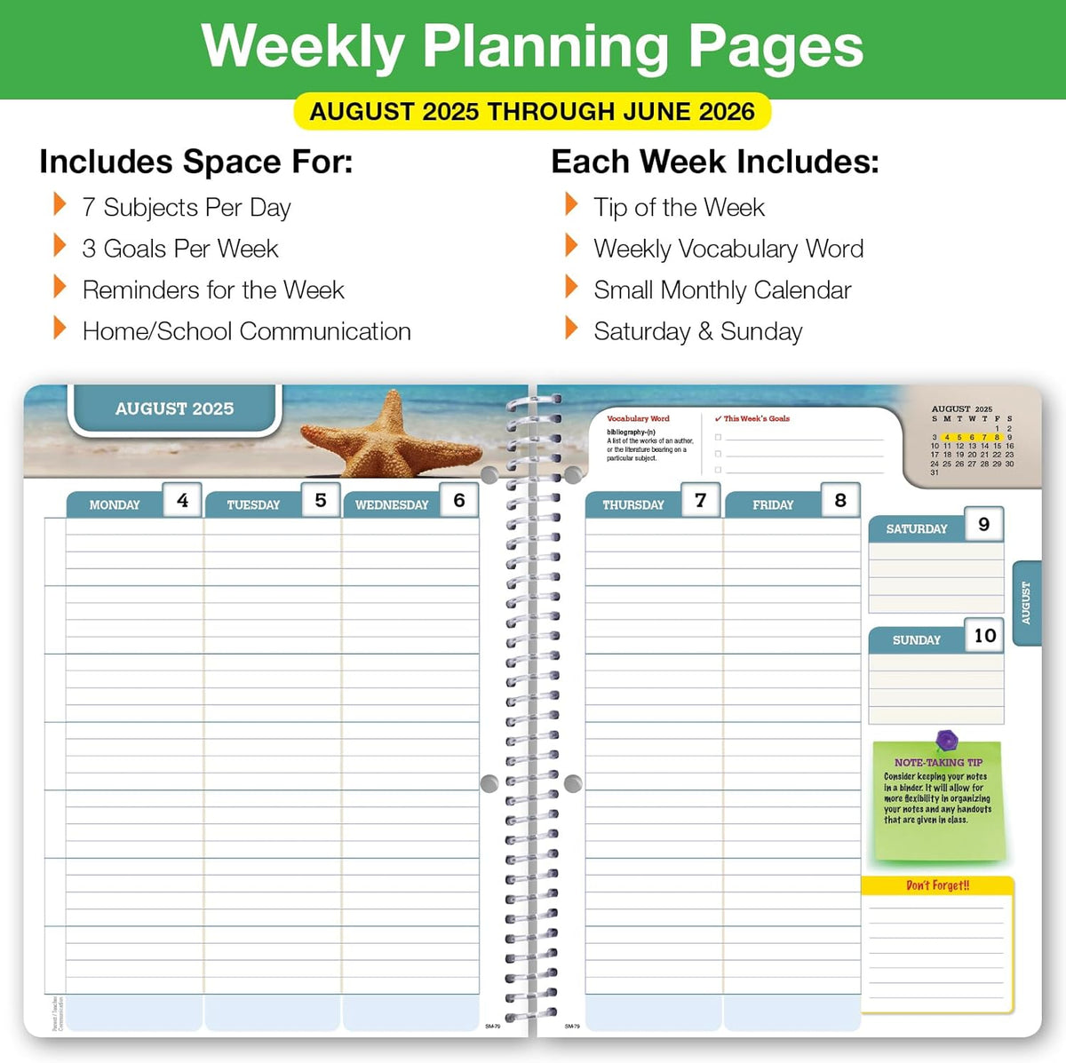 Global Datebooks Dated Middle School or High School Student Planner for Academic Year 2025-2026 Includes Ruler/Bookmark and Planning Stickers (Matrix Style - 7"x9" - Spectrum)