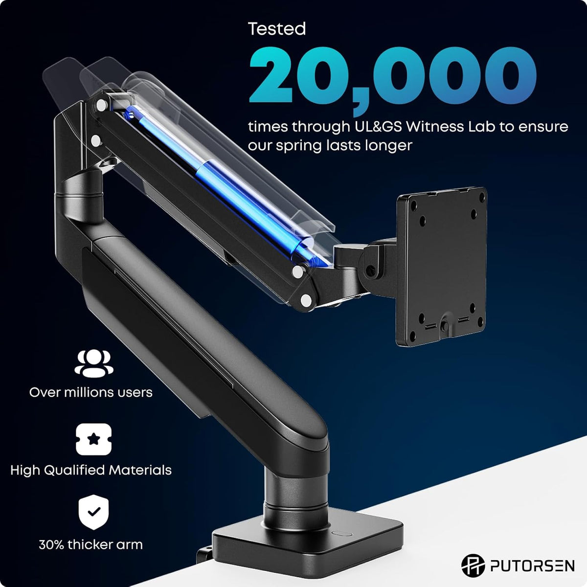 Heavy Duty Monitor-Arm for 17"-49" Ultrawide - Aluminum Full Motion Single Monitor Arm Desk Mount for Office & Gaming, Adjustable Gas Spring, Ergonomic, VESA 75/100 mm, Max Load 44lbs, Black