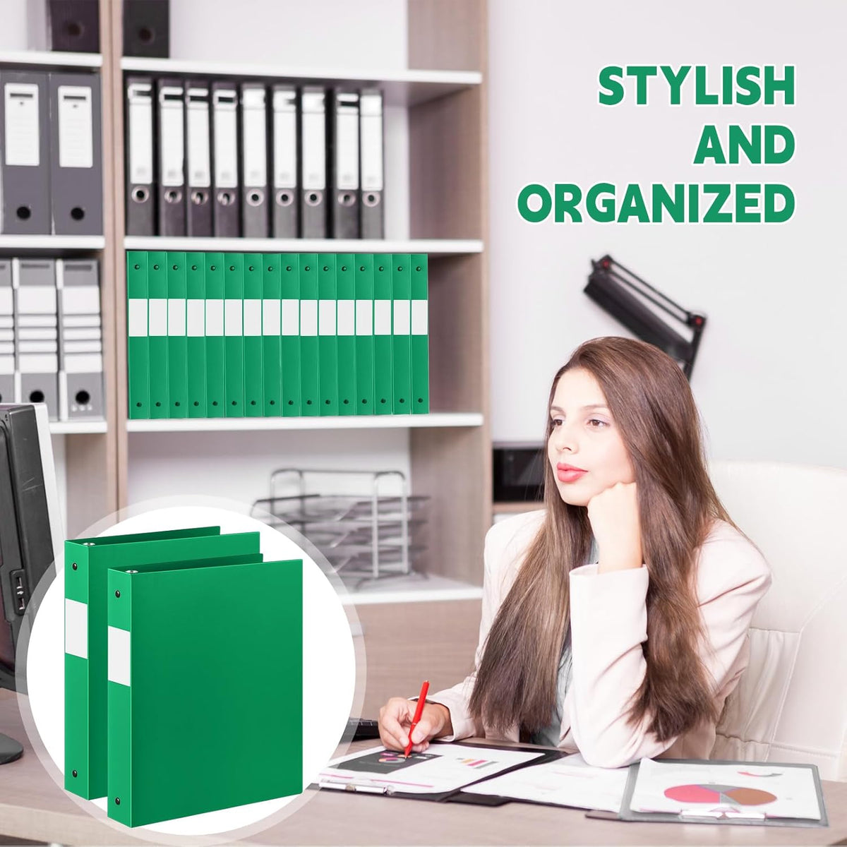 36 Pcs 1 Inch 3 Ring Plastic Binder Flexible Binders Bulk Fits Letter Size 8.5'' x 11'' Paper Holds up to 225 Sheets with 1 Pockets Versatile Binder for School Office Home (Green)