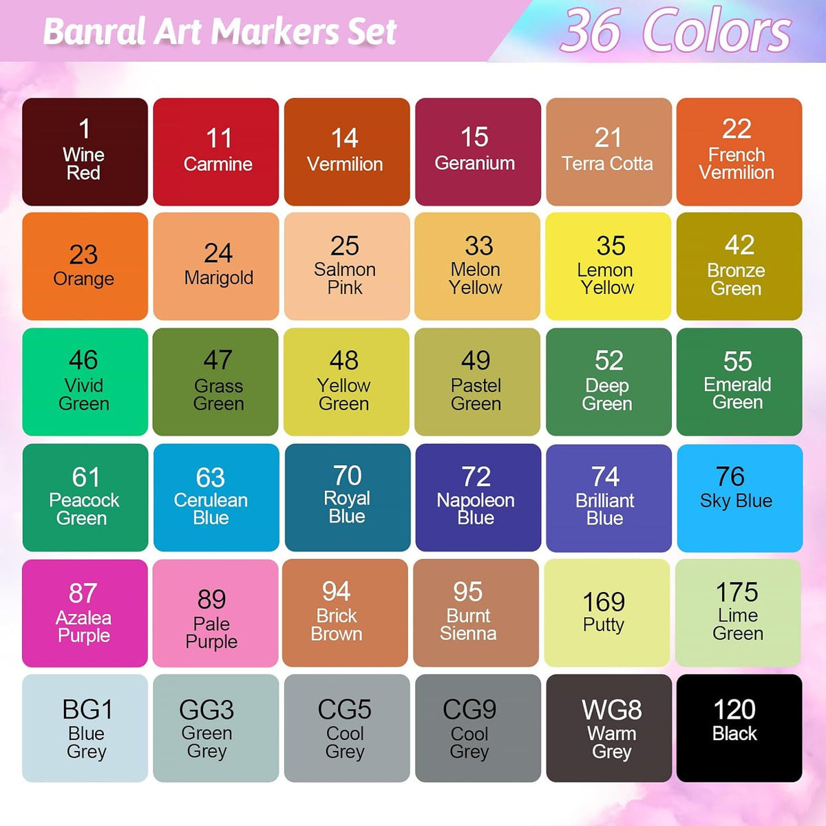 Banral Alcohol Markers, 36 Colors Dual Tip Alcohol Based Art Marker Set for Artists Adults, Permanent Drawing Pens for Adult Coloring Sketching Illustration with Case and Holders