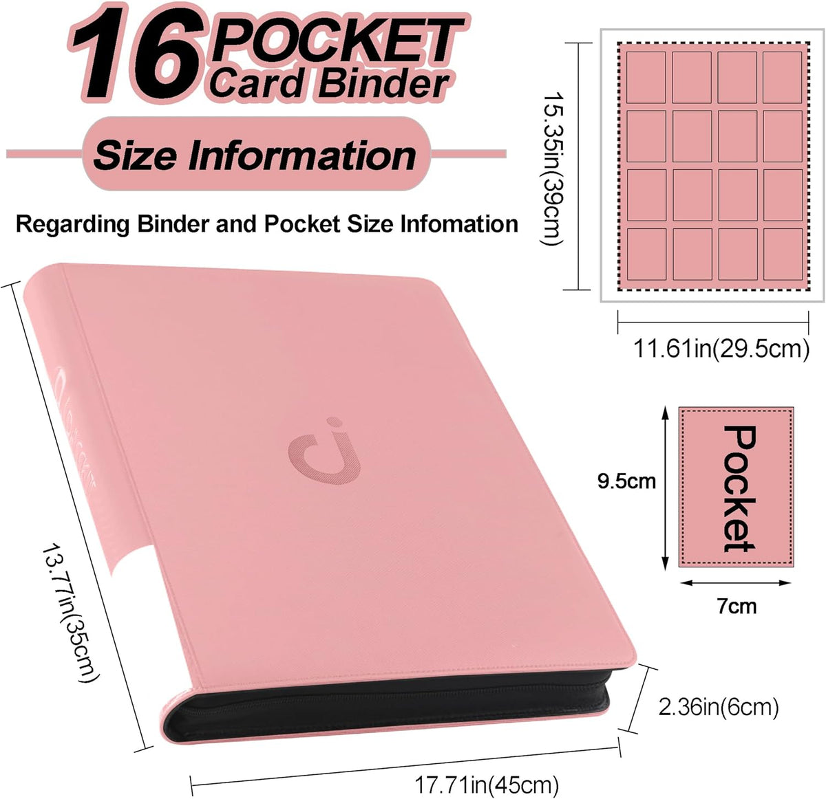 Premium Card Binder 16 Pocket - Fits 1600 Cards，4X4 Ringless Card Album with Sleeves for Trading Cards & Sports Cards（Model C，Light Pink）