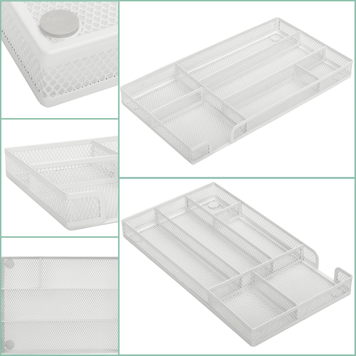 Annova Desk Drawer Organizer Tray for Office Organization - Metal Mesh - Storage Tray with Dividers for Pens, Desktop Accessories, Bathroom, Kitchen, Makeup and Office Supplies (Small, White)