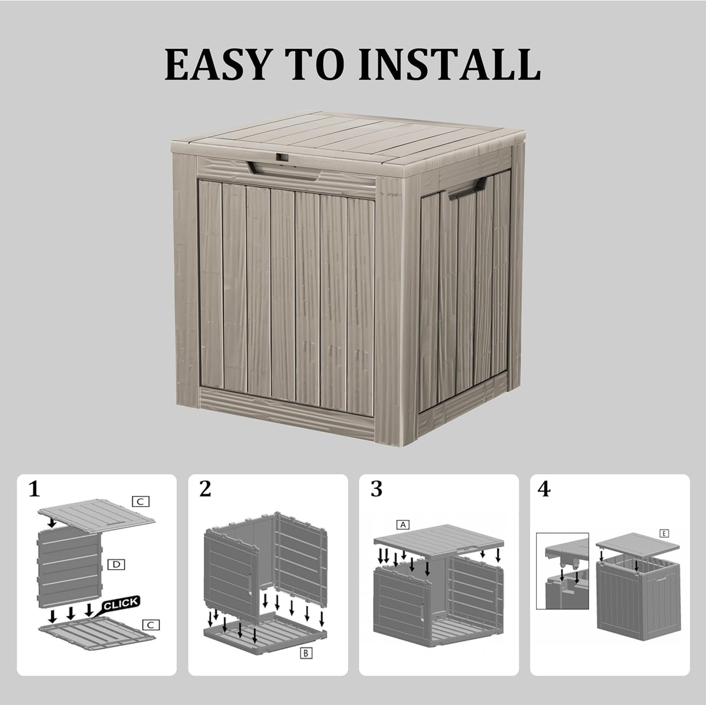 30 Gallon Waterproof Deck Boxes for Outdoor - Compact Resin Patio Storage Boxes, Pool Storage Bin with Lock for Cushions & Tools, UV-Resistant, Slate Grey