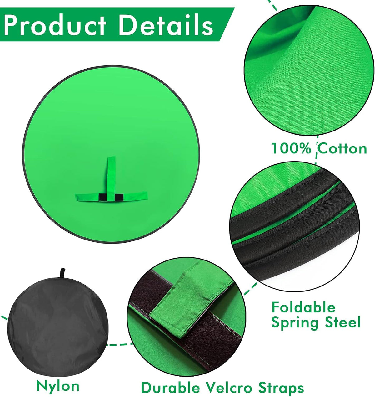 Portable Green Screen Chair, 57 in Greenscreen Backdrop with Stand Double Sided Foldable Green Background, Chroma Key, for Photography Streaming Gaming Photo Zoom Video Chats and Meeting
