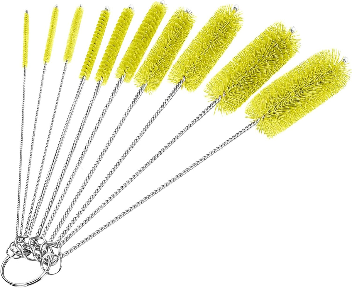 CiaraQ Bottle Cleaning Brushes, 8 Inch Nylon Tube Brush Set, Cleaner for Narrow Neck Bottles Cups with Hook, Set of 10pcs. Yellow