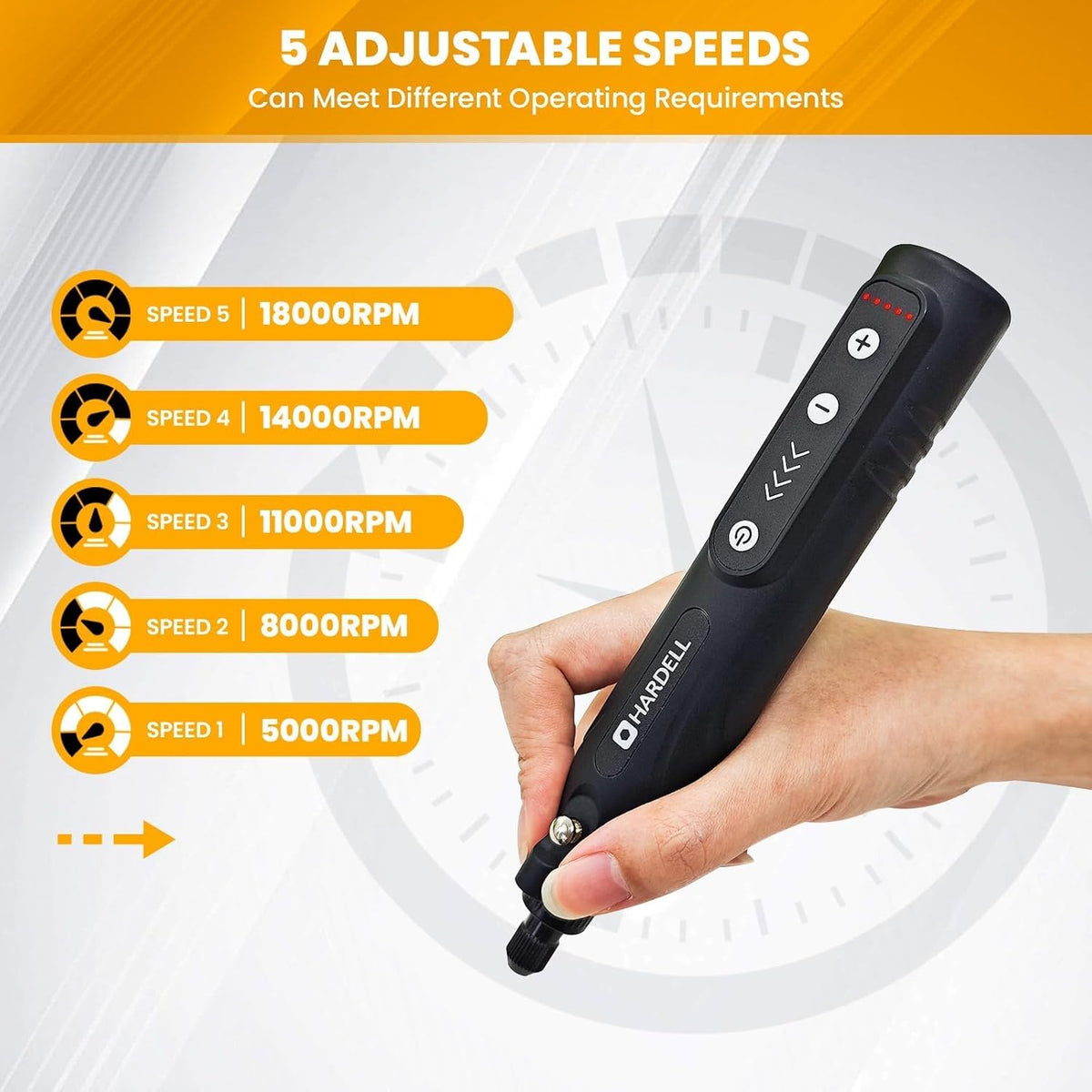 HARDELL Mini Cordless Rotary Tool 4V, 5-Speed Rotary Tool with LED Light, 2000mAh Battery, Multifunctional Carving Tool Cordless Kit for Sanding, Polishing, Drilling, Small DIY Projects