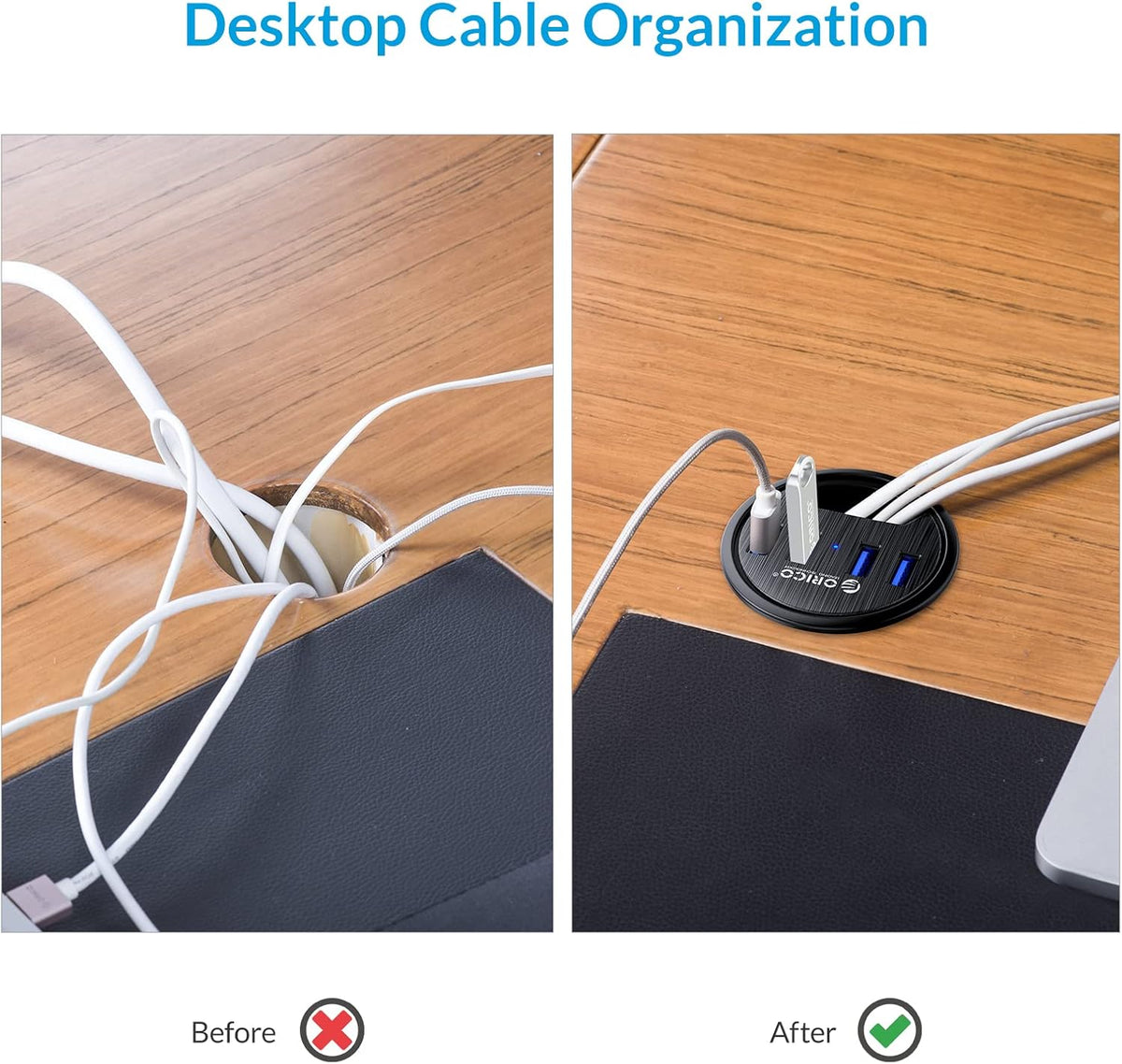 ORICO Desk Grommet, 4 Port USB 3.0 Hub, 5Gbps Data Transmission with 4.9ft Cord for Diameter 2.36" or 60MM Hole, Office Accessories, for PC, Flash Drive, HDD Enclosure and Other USB Devices