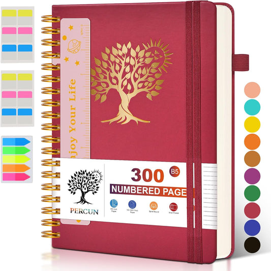Large Spiral Notebook Journal for Women Men - 300 Numbered Lined Pages, College Ruled,B5 Hardcover Spiral Bound Notebook for School, Work, Note Taking, Writing, Leather Spiral Journal 7"x10"
