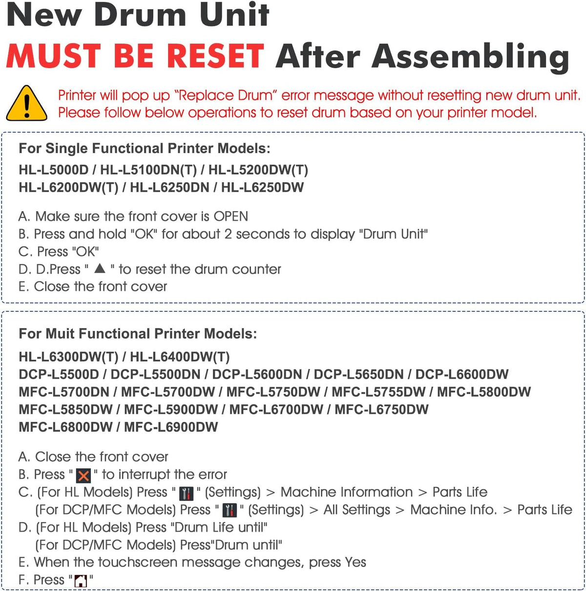 DR820 Drum Unit DR-820 DR 820 HL-L6200DW Compatible Replacement for Brother DR820 for HL-L6200DW HLL6200DW L6200DW MFC-L5850DW MFC-L5900DW MFC-L5700DW HL-L5200DW L5200DWT Printer Drum Unit 2PK