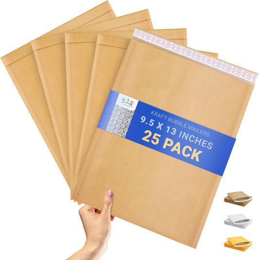 ABC PACK & SUPPLY Brown Kraft Bubble Mailer Envelopes, 9.5 х 13 Inches. 25 Pack Mail Padded Envelopes Self Seal. Kraft Bubble Mailers. Tear-Resistant Mailing Envelope Padded. Sturdy Paper Mailer