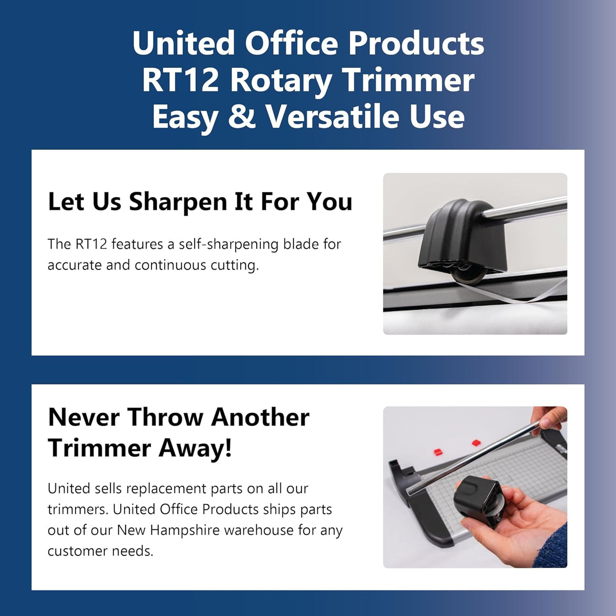 United Office Products RT12 Rotary Paper Trimmer, 12.5" Cut Length, 10 Sheet Capacity, Metal Base, Paper Cutter for Offices, Schools and Crafts