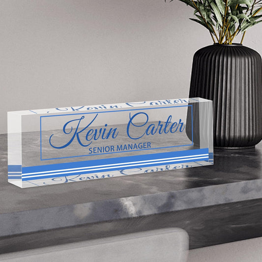 Name Plate for Desk Personalized, Acrylic Desk Decorations, Employee Appreciation Gifts, Custom Office Gifts for Coworkers, Boss, Teacher, Nurse (Business Blue)