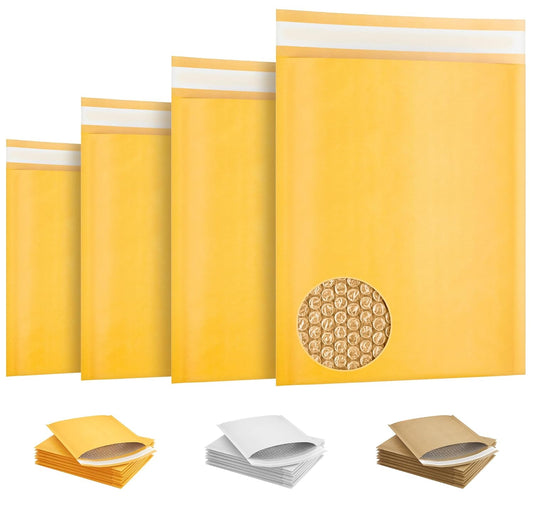 Yellow Kraft Bubble Mailer Envelopes, 10.5 x 15 Inches. 20 Pack Mail Padded Envelopes Self Seal. Waterproof Kraft Bubble Mailers. Tear-Resistant Mailing Envelope Padded. Sturdy Paper Mailer