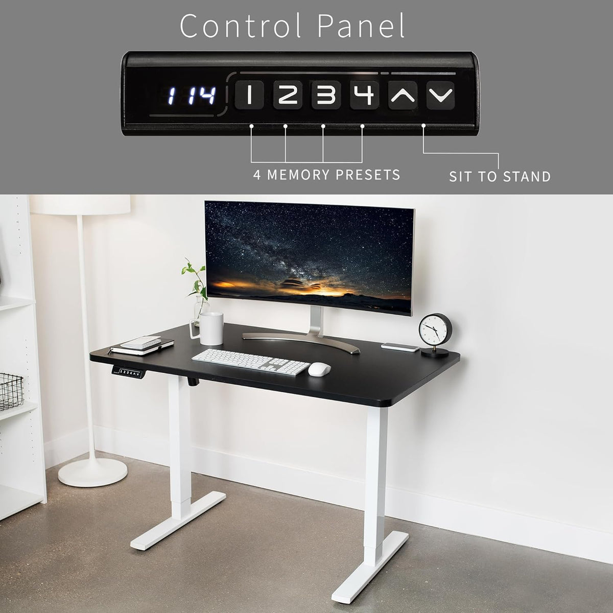 VIVO Electric 48 x 30 in Standing Desk, Memory Height Adjustment, 1B Series, One-Piece Black Top, White Frame, DESK-KIT-1W5B