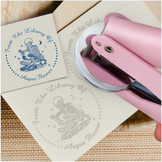 Skull Themed Library Book Embosser，Custom Book Business Card Paper Document Notebook，Self Inking Stamp，Book Lover Gifts，Christmas Gifts (Style01)