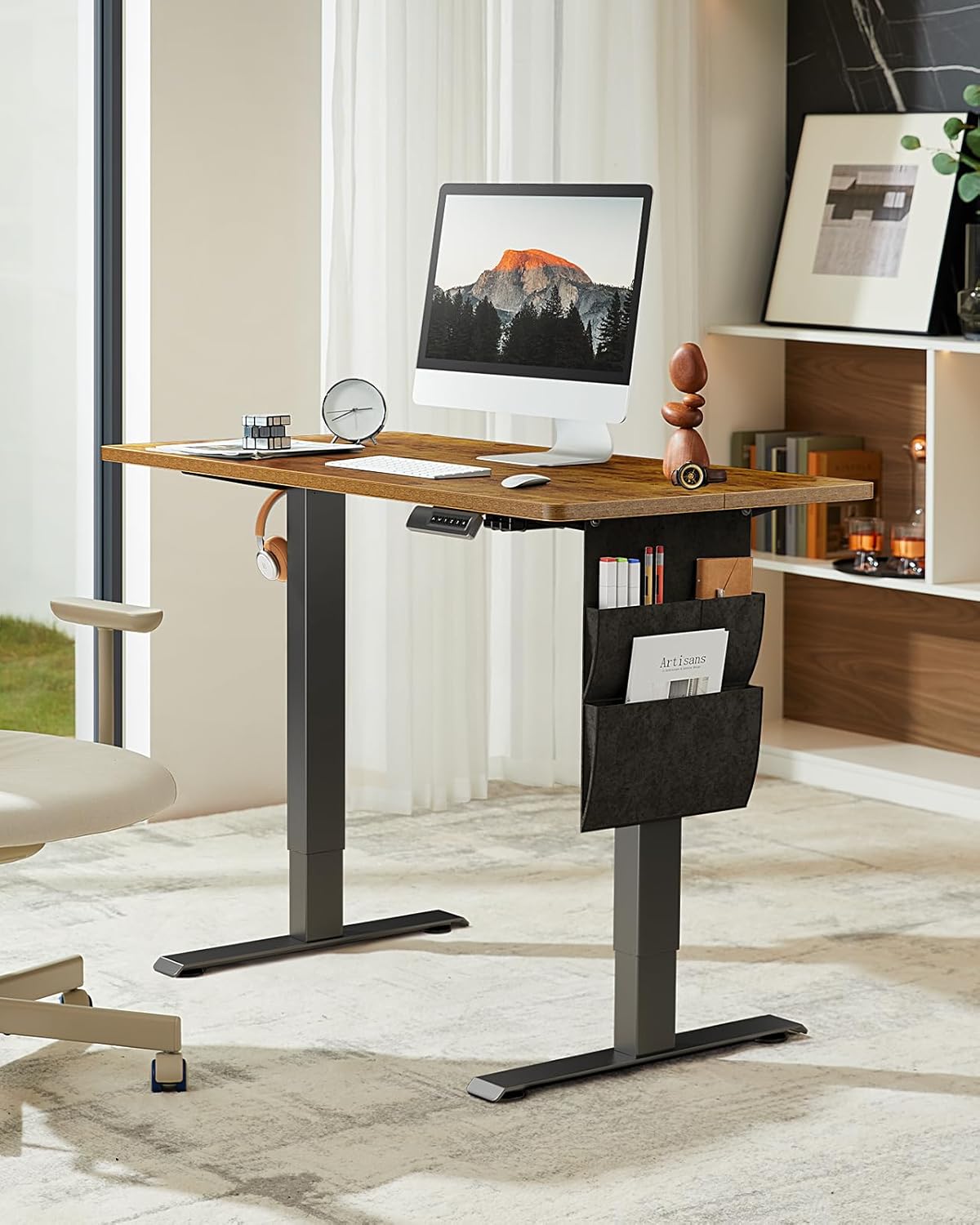 Marsail Standing Desk Adjustable Height Home Office Desk,‎63x24 Inch Electric Standing Desk with Storage Bag,Headphone Hook for Computer Workstations