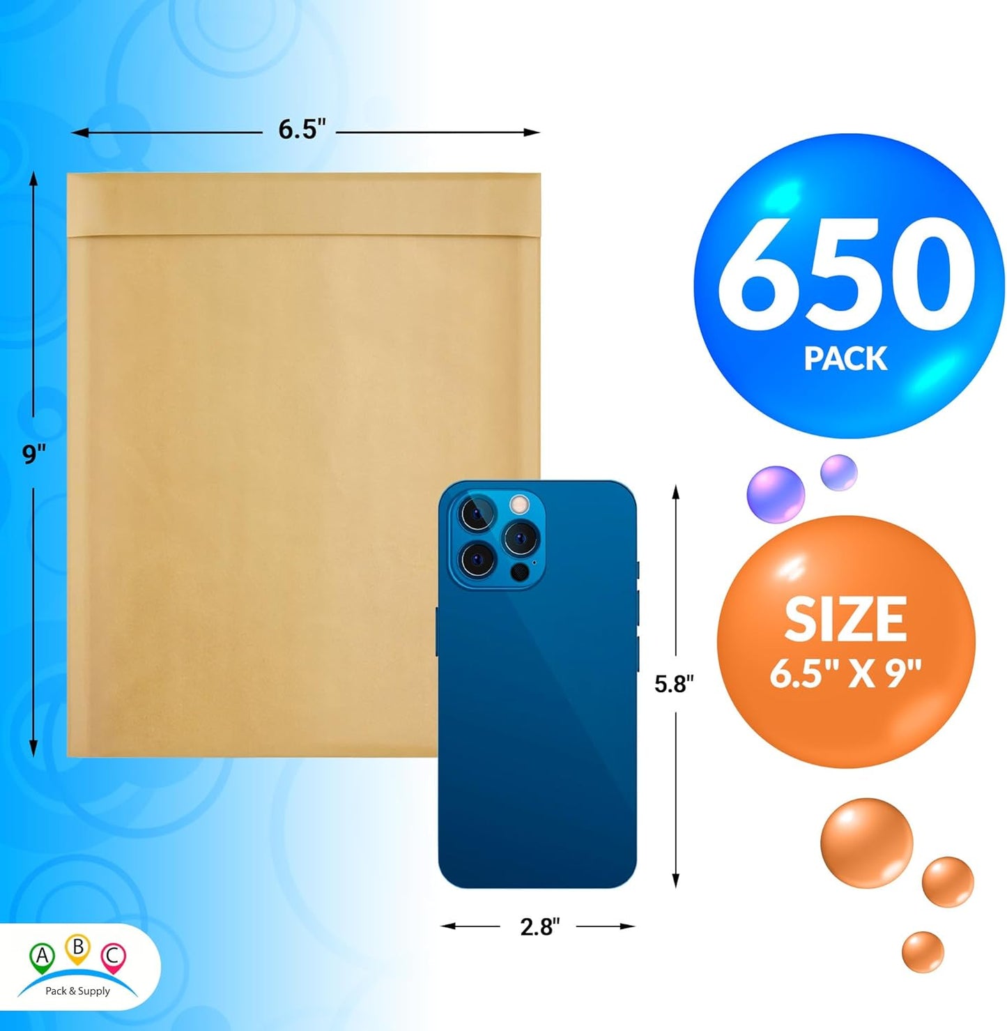 ABC PACK & SUPPLY Brown Kraft Bubble Mailer Envelopes, 6.5 x 9 Inches. 650 Pack Mail Padded Envelopes Self Seal. Kraft Bubble Mailers. Tear-Resistant Mailing Envelope Padded. Sturdy Paper Mailer
