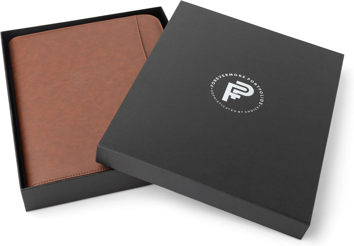 Padfolio Binder - Professional Faux Leather Travel Organizer Pouch for Tablet, Documents, Presentation Folders, Zipper Closure, Notepad - Brown