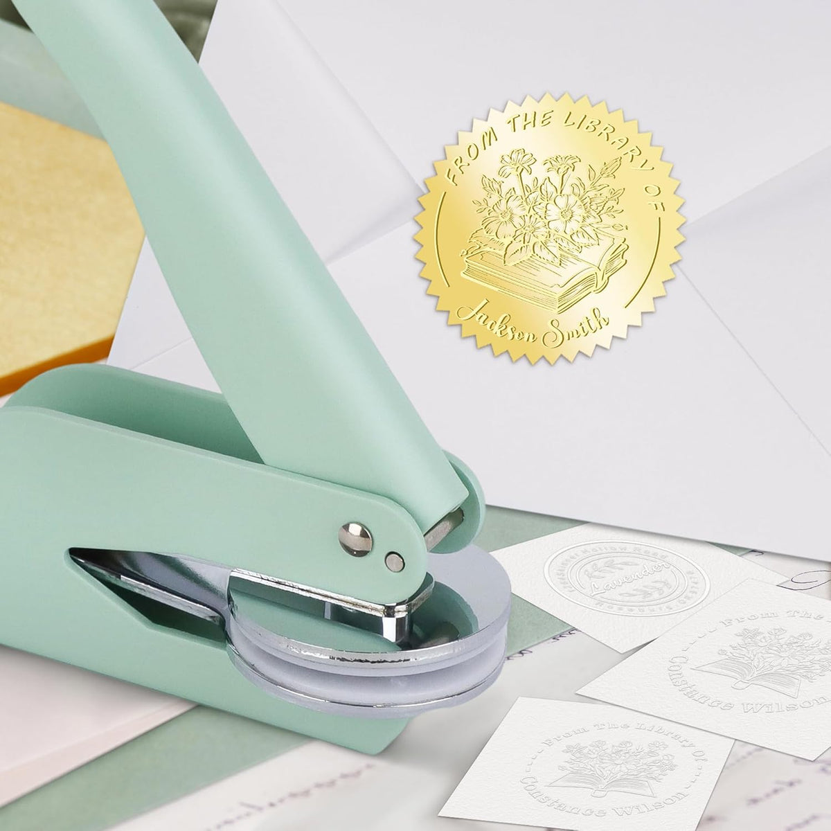 Book Embosser Custom Embosser Stamp with Your Name or Design Personalized Library Embosser Stamp Customized Books Business Cards Paper Documents Notebooks etc. (22)