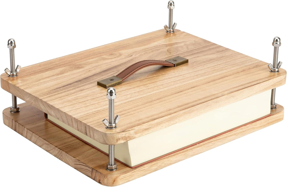 Wooden Book Press - 14.7x11.4 Large Craft Press with Comfort Grip Handle & Non-Slip Round Foot Pads, Ideal for Bookbinding, Scrapbooking, and DIY Projects