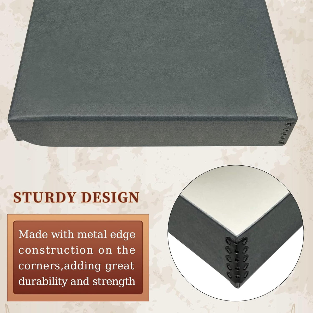 Golden State Art, Archival Folio Storage Box 9x12, Clamshell Design with Metal Edge, Preserve And Store Photos Documents Cards Prints Arts Crafts DIY, Gray