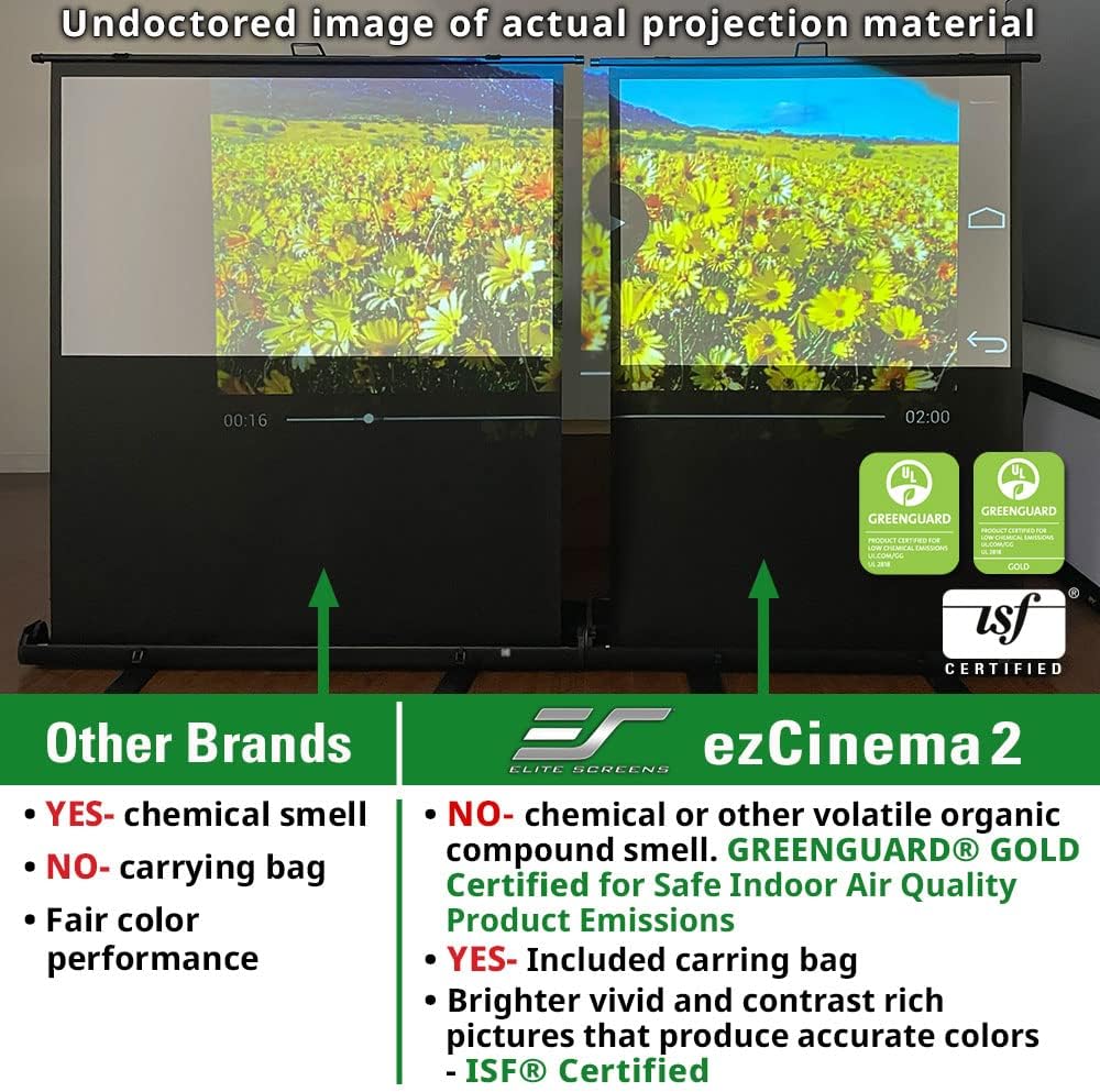 Elite Screens ezCinema 2 Projector Screen, 84-inch 16:9, Manual Floor Pull Up Scissor Backed Portable Home Office Classroom Front Projection + Carrying Bag | US Based Company 2-Year Warranty, F84XWH2