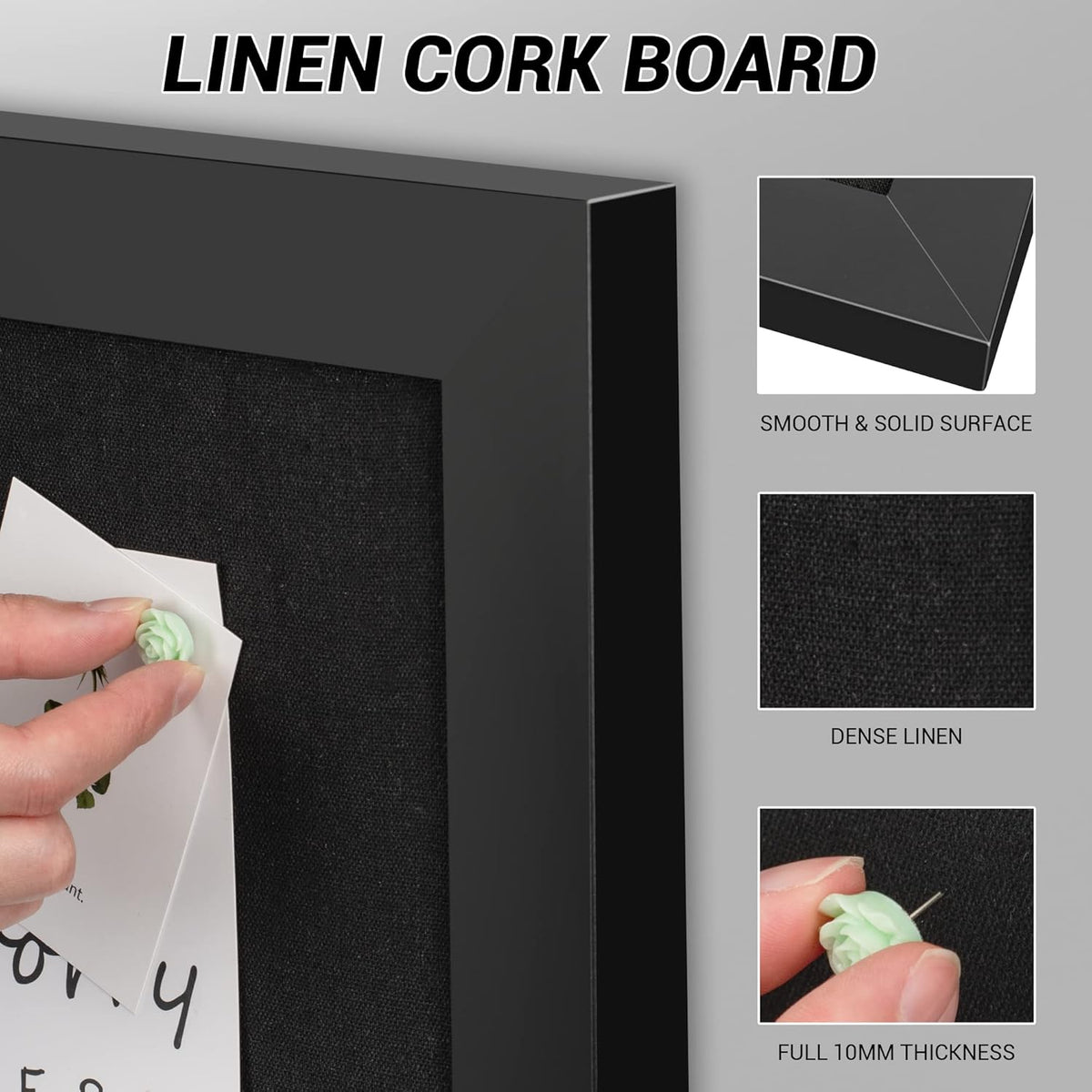 Board2by 2-Pack Farmhouse Linen Cork Bulletin Board, Black Frame 30" x 20" Corkboard, Office Board for Wall Decor, Wall Mounted Pin Board Picture Board with 40 Pushpins for School, Home & Office