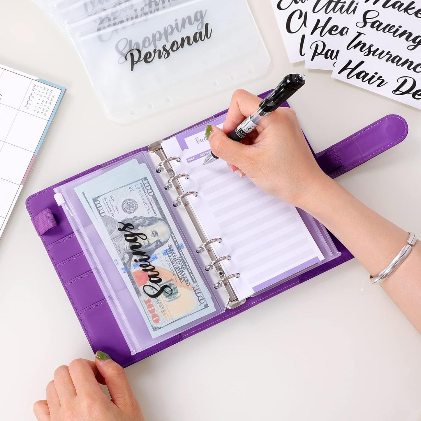 SKYDUE Budget Binder, Money Saving Binder with Zipper Envelopes, Cash Envelopes and Expense Budget Sheets for Budgeting (Violet)