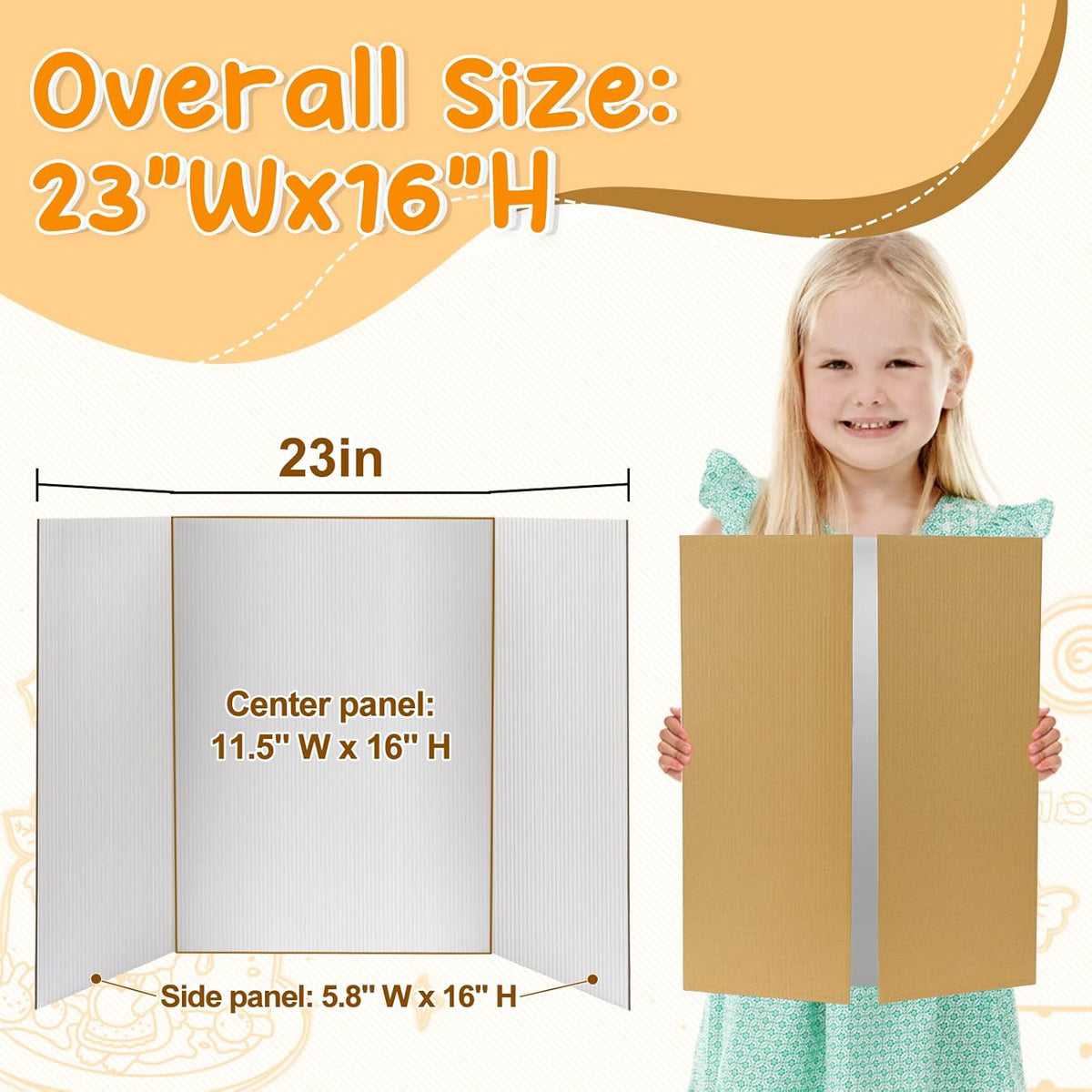 8 PCS Trifold Poster Board - 16" x 23" Small Tri Fold Display Board Hard & Thick White Presentation Cardboard for Science Fair, School Projects, Business Supply