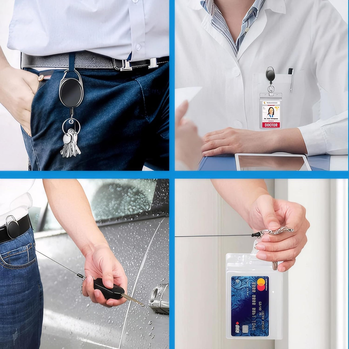 50 Pack Heavy-Duty Retractable Badge Holders with Carabiner Clip and Key Ring, Black ID Badge Reel for Office, ID Card Holder and Key Chain