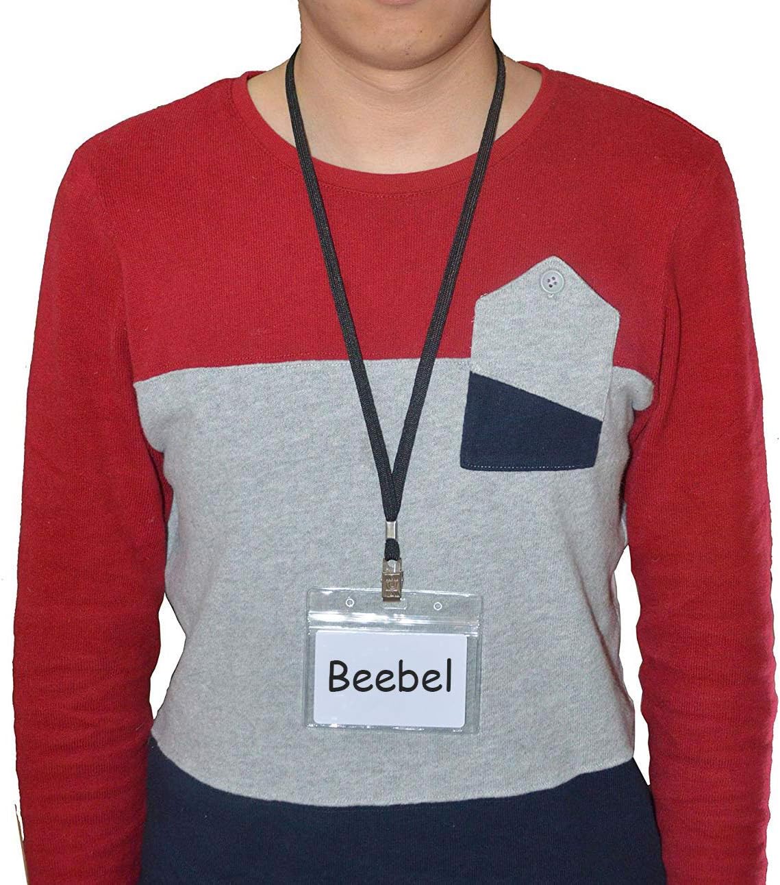 Beebel Lanyard 100 Pack Red Badge Lanyards Flat Lanyards Round 32" with Badge Clip