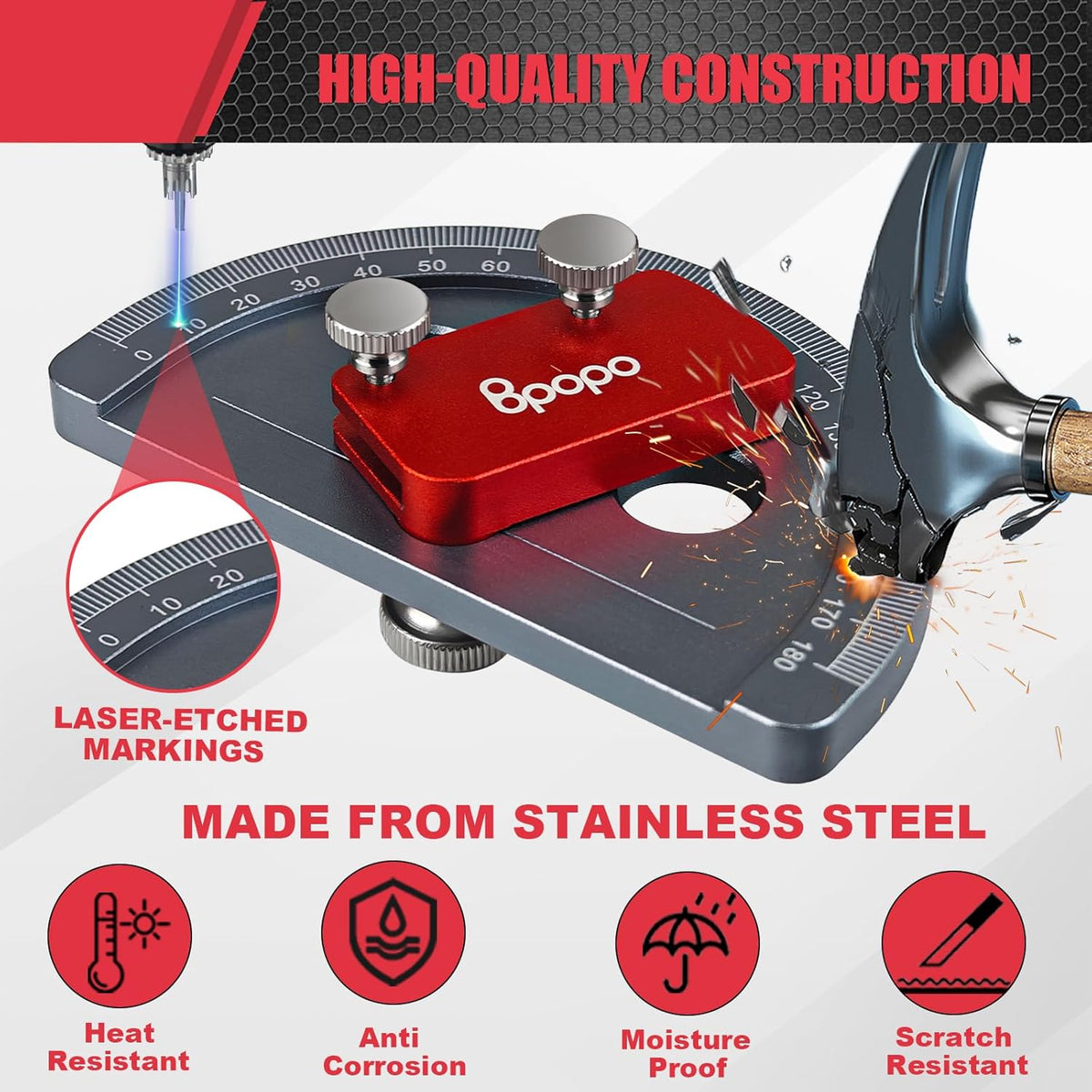 Upgrade Stainless Steel Angle Protractor– Precision 0°-180°Angle Finder for Marking Angle,Straight Line Scribe, Woodworking Angle Measuring Tools, Ruler Included