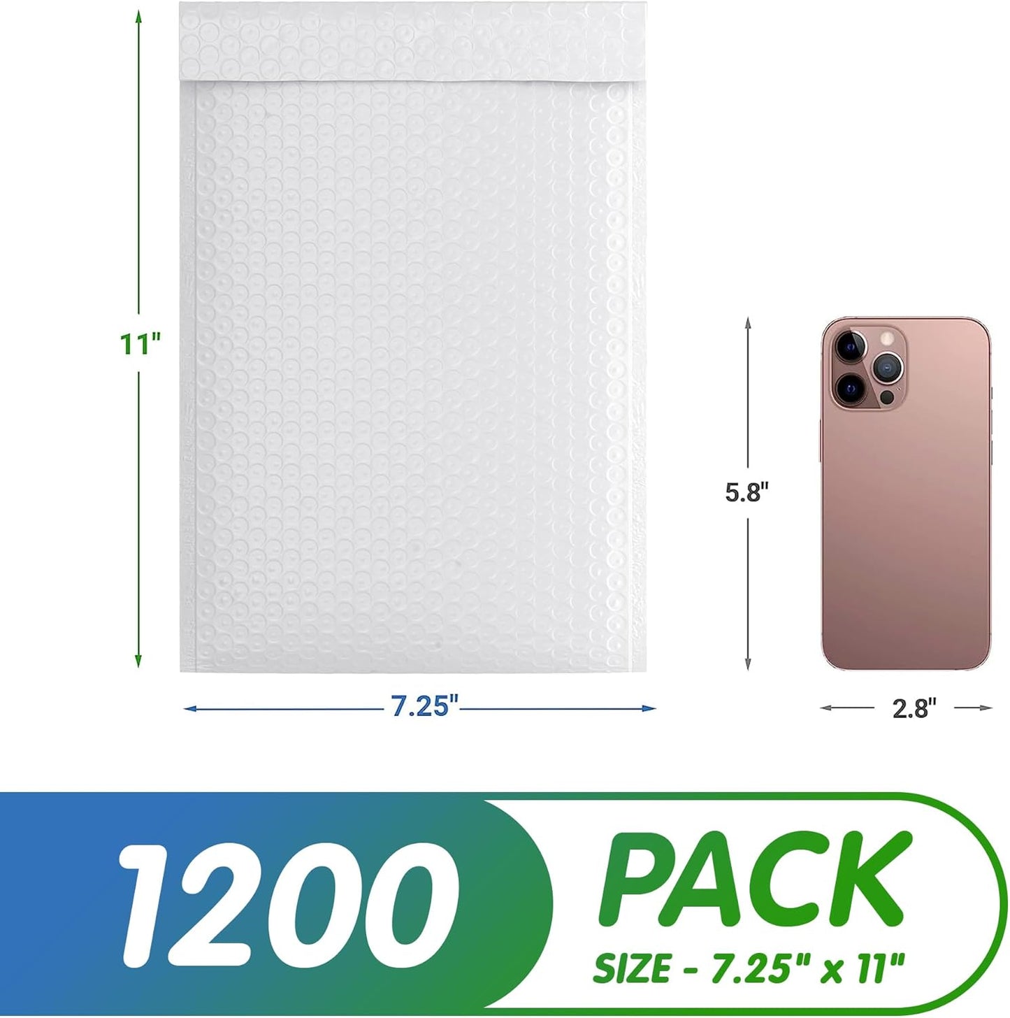 White Poly Bubble Mailers 7.25 x 11 Inch. Pack of 1200 Padded Envelopes Waterproof. Self Seal Padded Mailers with Durable Seams. Lightweight Padded Shipping Envelopes for Mailing Fragile Things