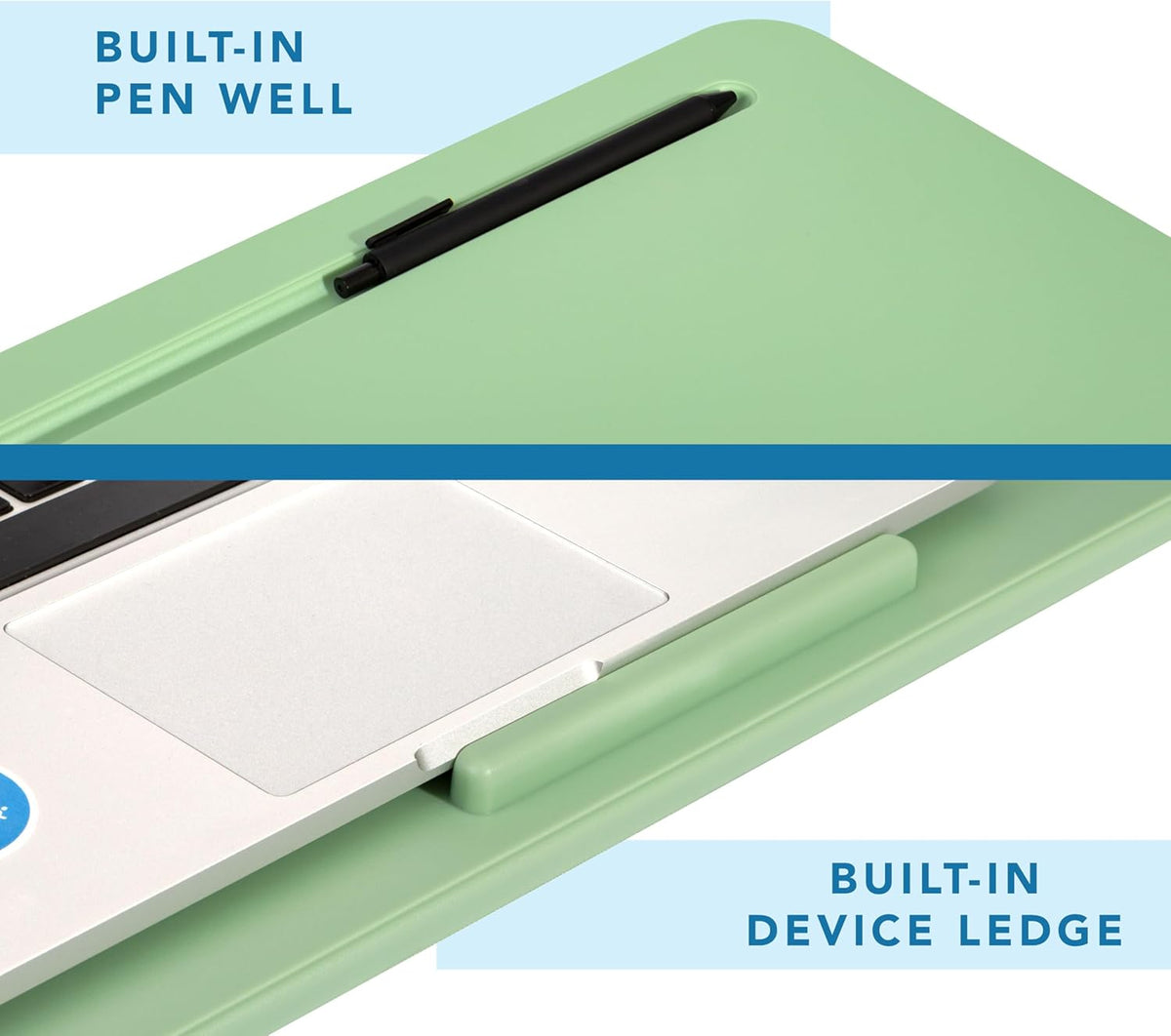 LAPGEAR Original Lap Desk – Large (17.9” x 13”) | Fits Up to 17.3” Laptops | Cushioned with Device Ledge, Pencil Tray & Handle | Portable & Lightweight | Sage Green – Style No. 45151
