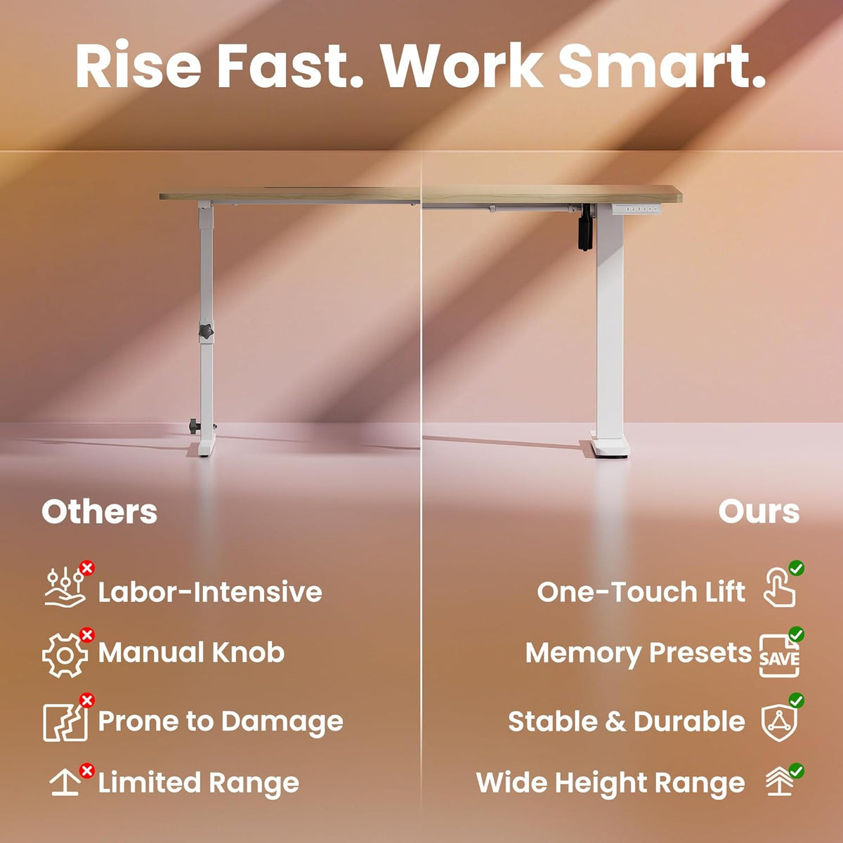 HUANUO 55 x 28 inch Electric Standing Desk Adjustable Height, 4 Memory Height Settings, Sit Stand Up Desk for Home Office & Computer Workstation, Light Walnut
