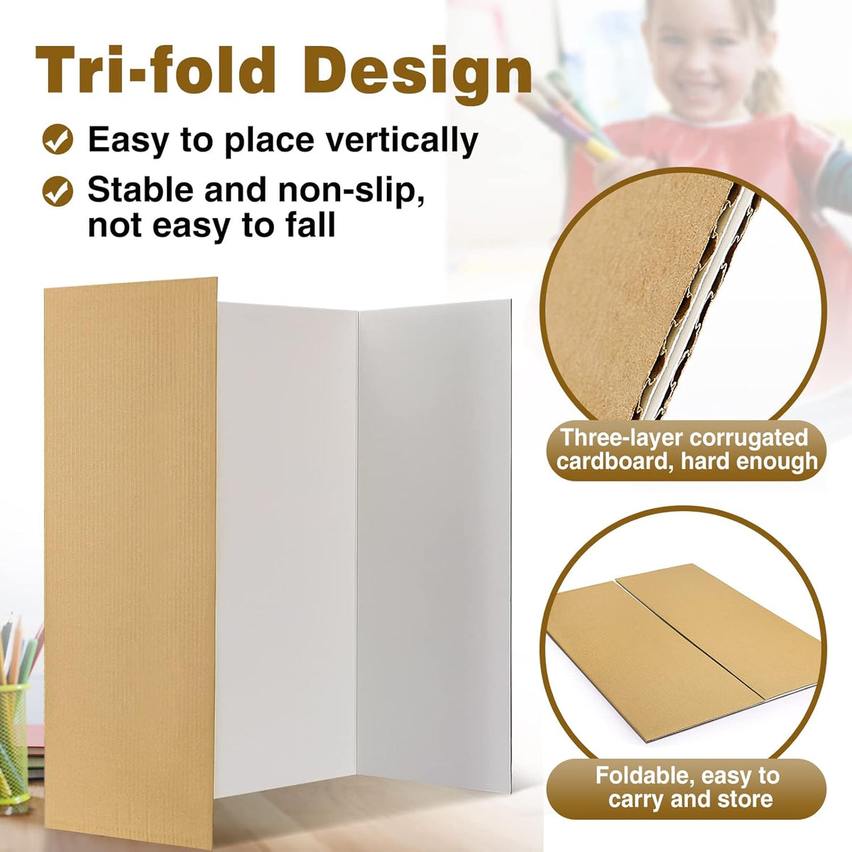 8 PCS Trifold Poster Board- Large 40" x 28" Tri Fold Display Board Hard & Thick White Presentation Cardboard for Science Fair, School Projects, and Business Presentations Supply