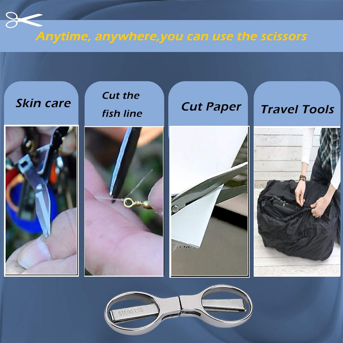 2Pcs Folding Scissors,Portable Stainless Steel Telescopic Cutter, Safety Foldable Pocket Badge Small Scissors for Home, Office, Craft, Sewing, Nurse Accessories, Travel