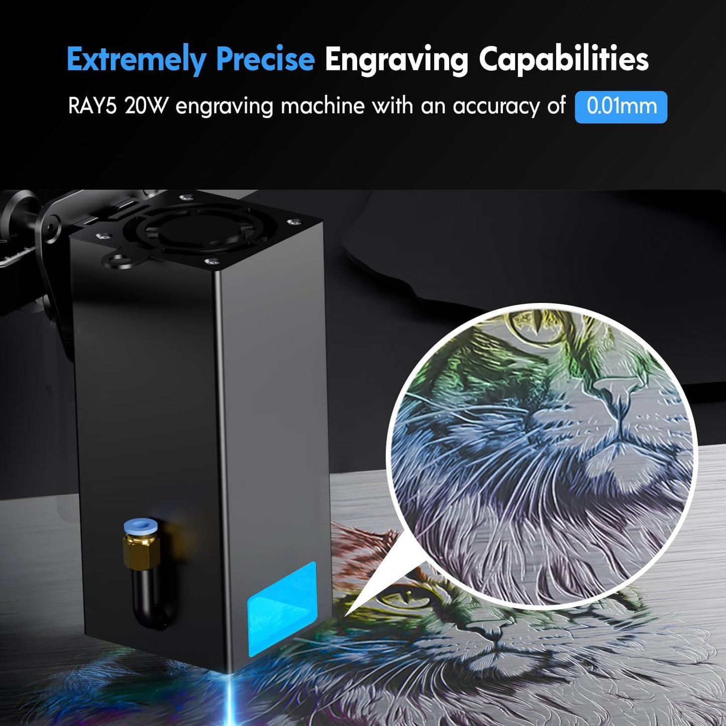Longer RAY5 20000mW Laser Engraver with Air Assist Kit, Rotary Roller, 16 Pcs Raiser, Camera Kits and Honeycomb Panel 440 * 440mm, DIY, Cutting Tool for Metal Coloring, Acrylic, Wood, Class 4.