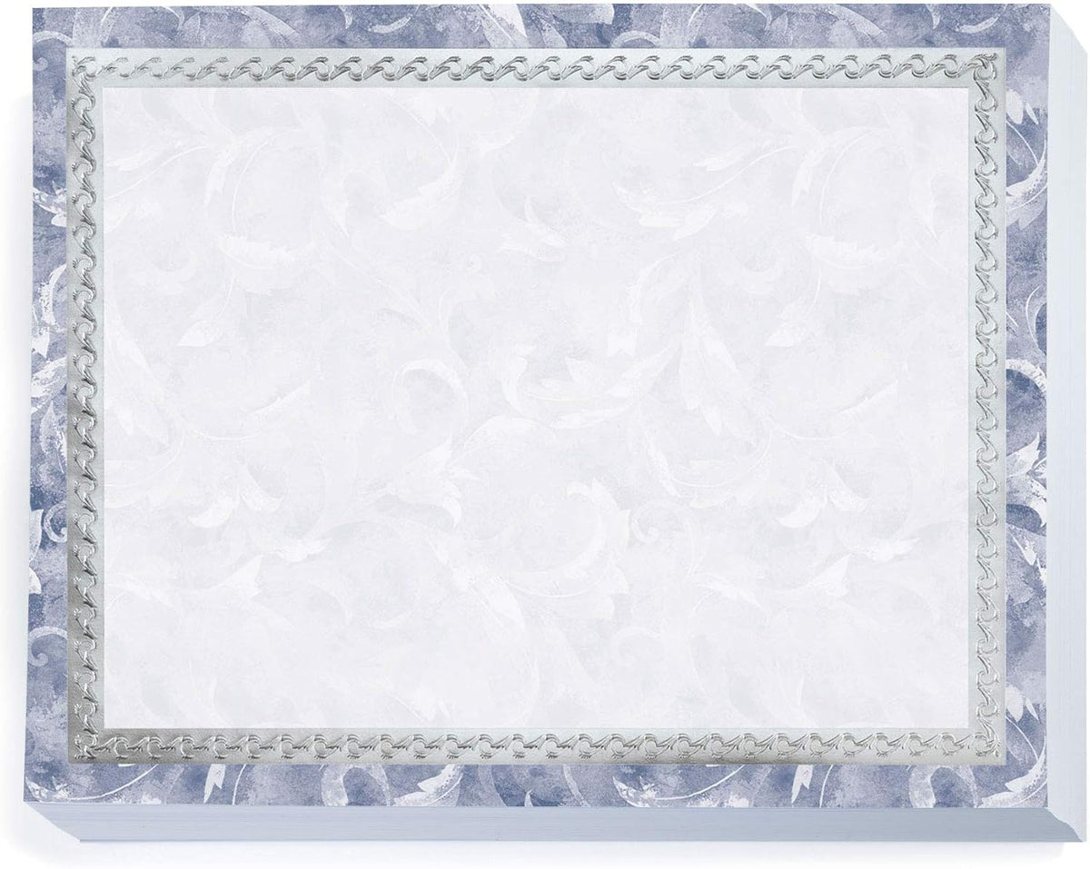 PaperDirect Blue Marbleized Leaf Specialty Certificates, Silver Foil Embossed Border 8 1/2 inch x 11 inch, 38lb Cover Stock, 50 Count, for School, Work, Diplomas & Award Certificates