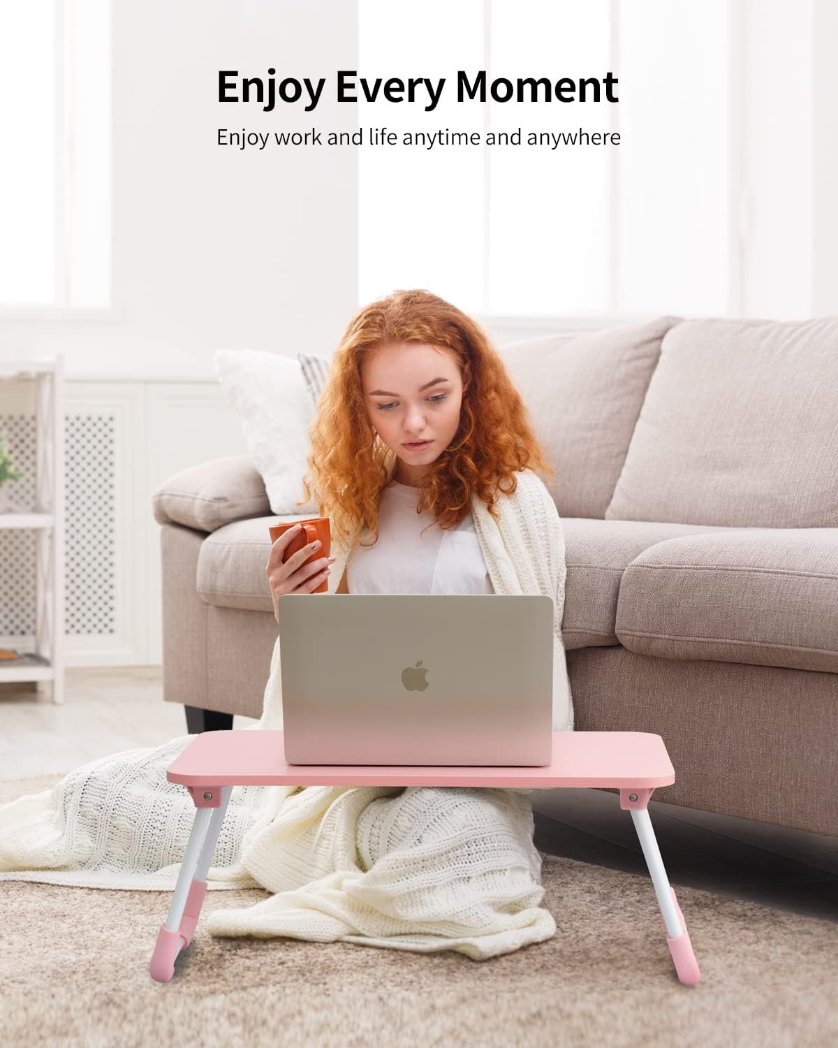 Ruxury Folding Lap Desk Laptop Stand Bed Desk Table Tray, Breakfast Serving Tray, Portable & Lightweight Mini Table for Sofa Couch Floor - - Pink