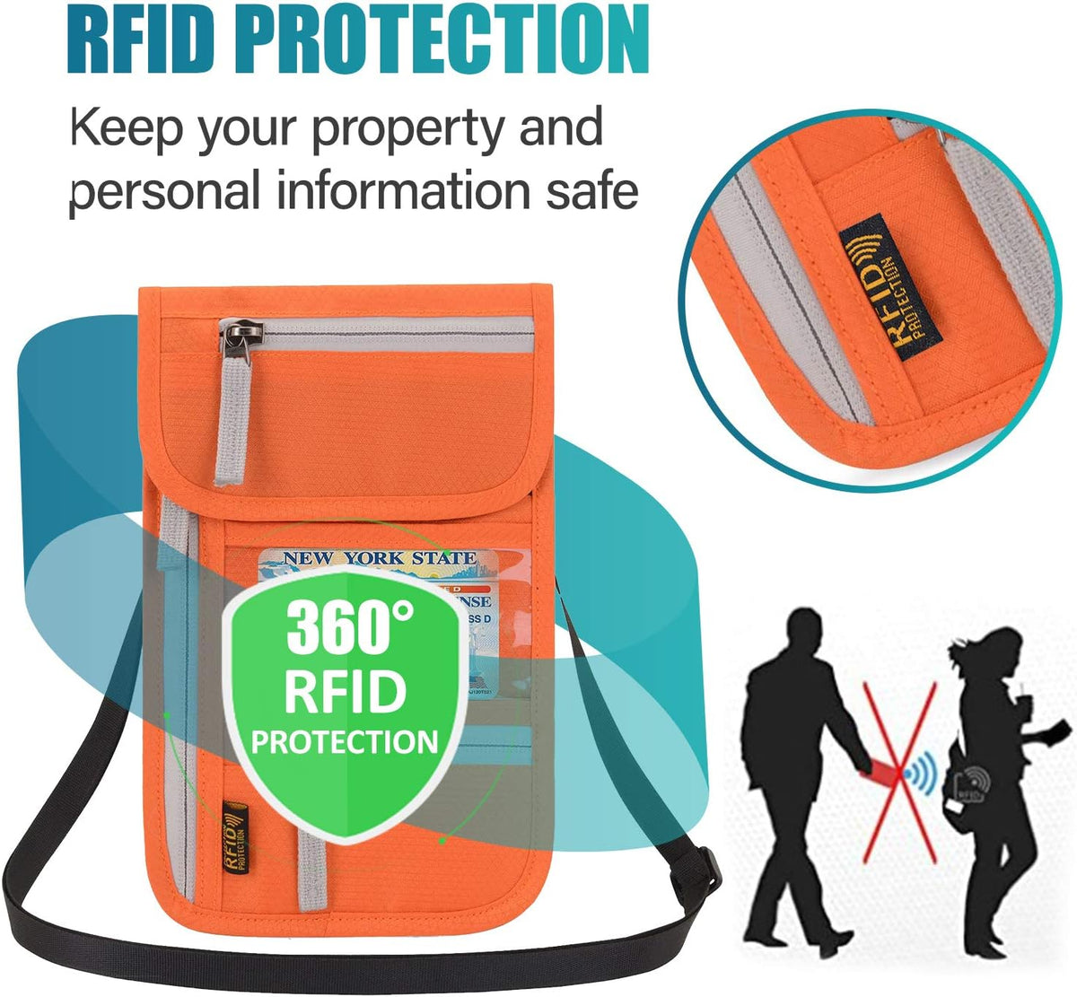 Peicees RFID Blocking Travel Neck Wallet for Men Women Family Passport Holder Lanyard Neck Pouch Slim Travel Document Holder