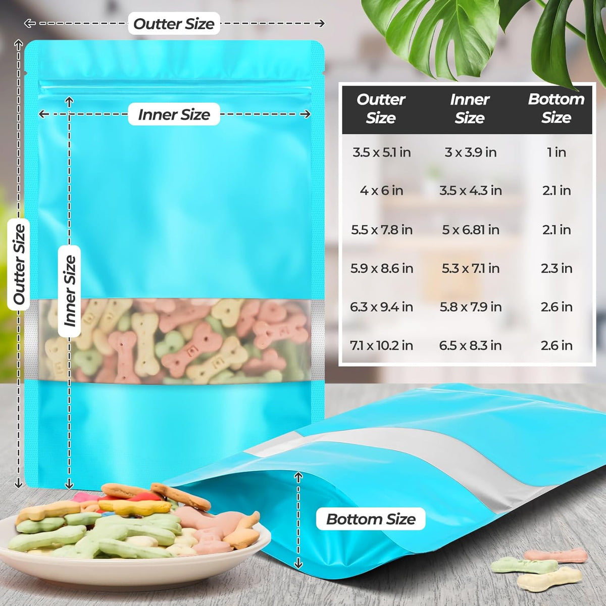 Funfery 100 Pcs Smell Proof Sealable Packaging Bags,Mylar Clear Bags for Food Storage,Stand Up Pouches with Window,ReSealable Bag for Small Business,Cookies,Candy(Blue,4.7x7.9in)